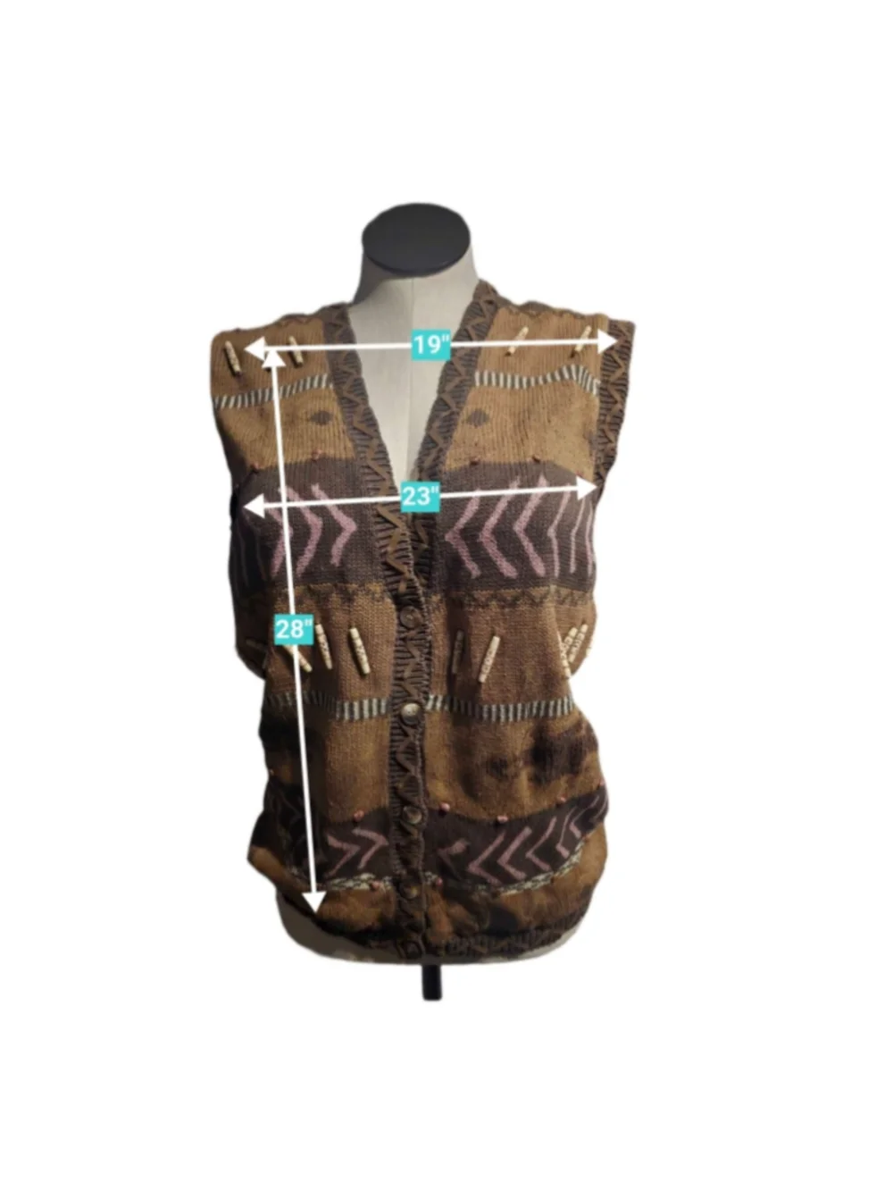 Women's Vintage Cambridge Dry Goods Knit Vest Size M Brown Pink